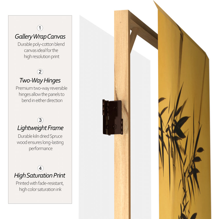 Gold Bamboo Grove Double Sided 4-Panel Room Divider