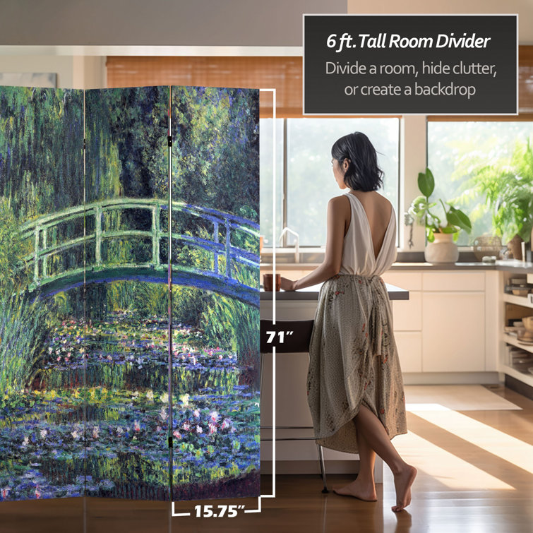 6 ft Tall Double Sided Monet Canvas Room Divider