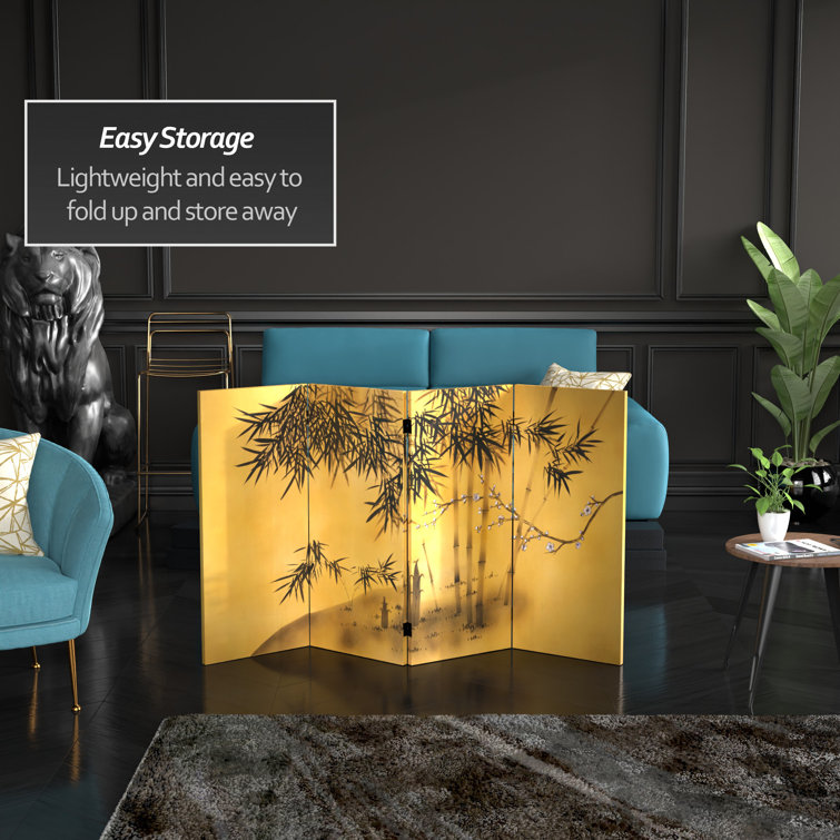 Gold Bamboo Grove Double Sided 4-Panel Room Divider