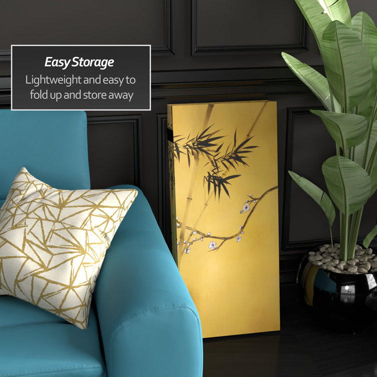 Gold Bamboo Grove Double Sided 4-Panel Room Divider