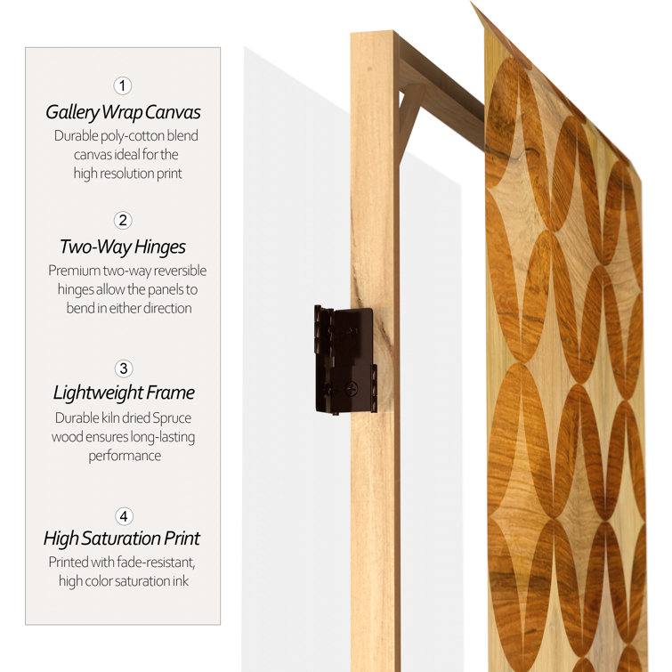 Japanese Kumiko Wave 6-Ft Wood Canvas Folding Room Divider