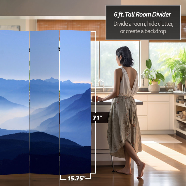 74" Blue Misty Mountain Canvas Folding Room Divider