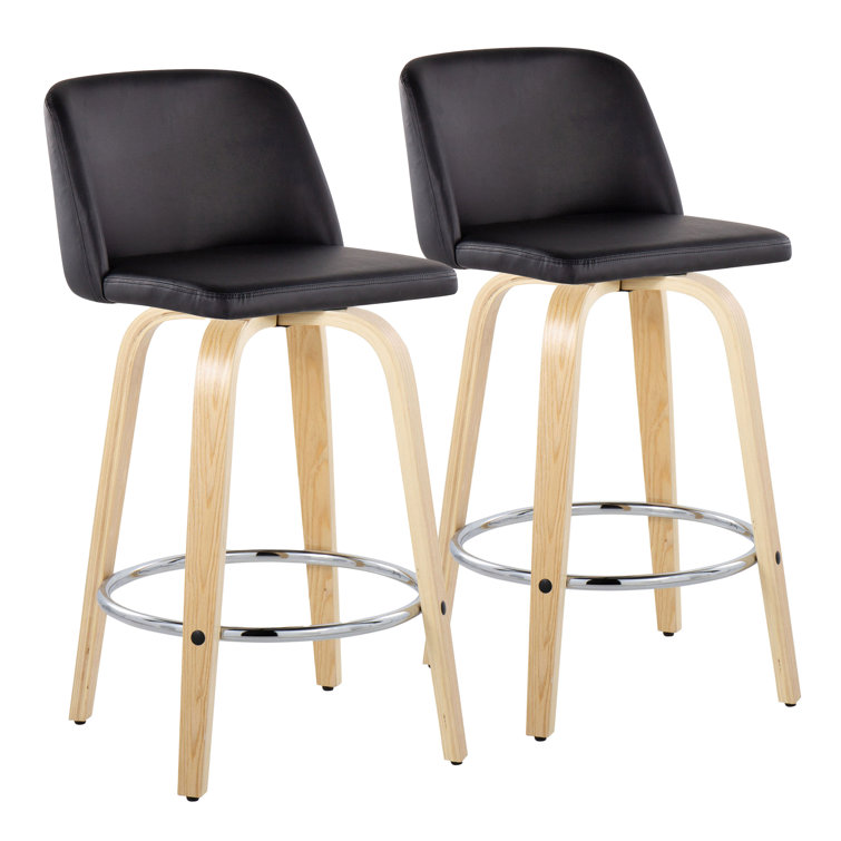 Gray Swivel Wood and Metal Counter Stool Set