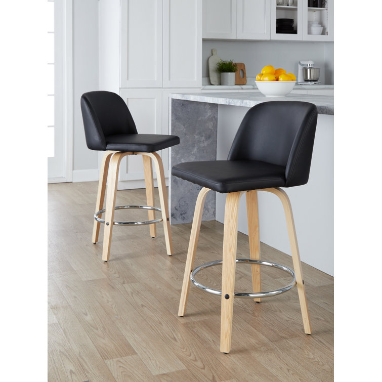Gray Swivel Wood and Metal Counter Stool Set