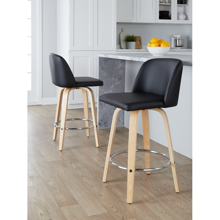 Gray Swivel Wood and Metal Counter Stool Set