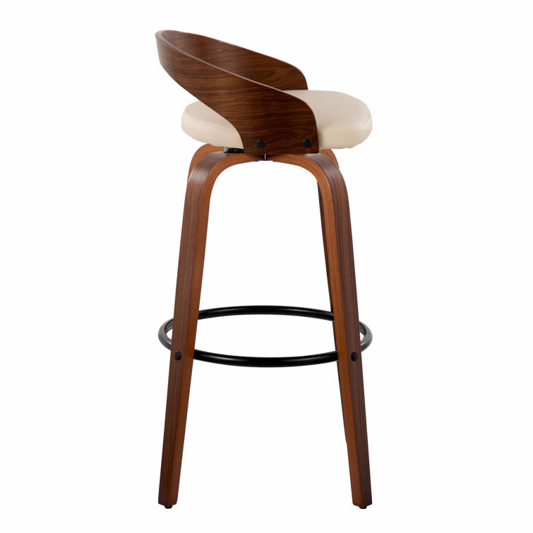 Walnut and Cream Swivel Bar Stool with Metal Footrest