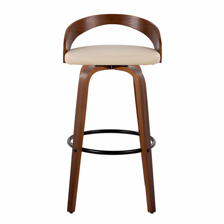 Walnut and Cream Swivel Bar Stool with Metal Footrest