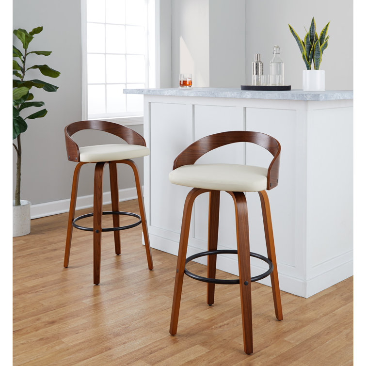 Walnut and Cream Swivel Bar Stool with Metal Footrest