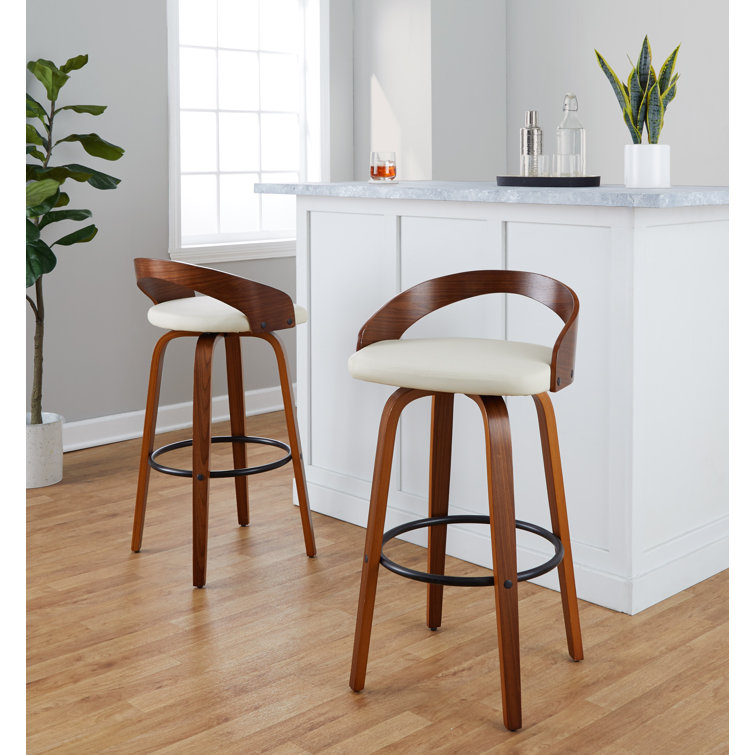 Walnut and Cream Swivel Bar Stool with Metal Footrest