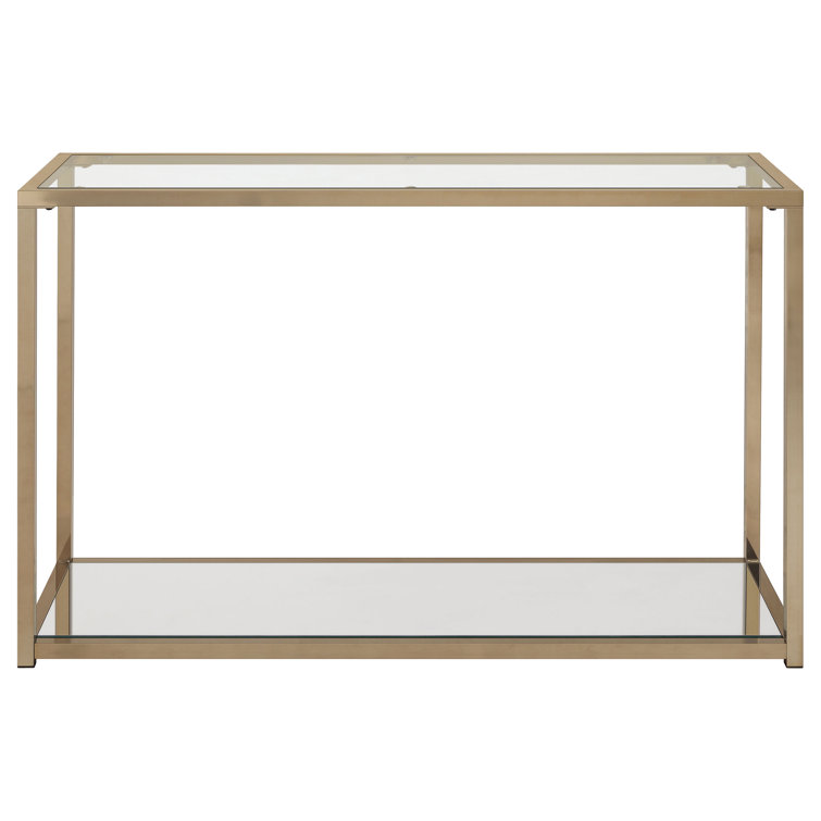 Gold Rectangular Glass and Metal Console Table with Mirrored Storage