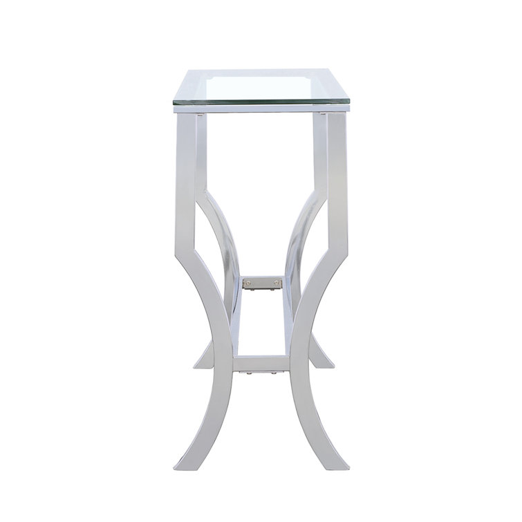 Elegant 43.5'' Silver Metal & Glass Console Table with Mirrored Shelf