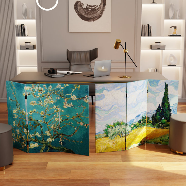 Van Gogh Almond Blossoms and Wheat Field Folding Screen, 3 ft, Multicolor Canvas