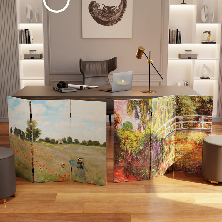 36" Double Sided Monet Canvas Folding Screen Room Divider