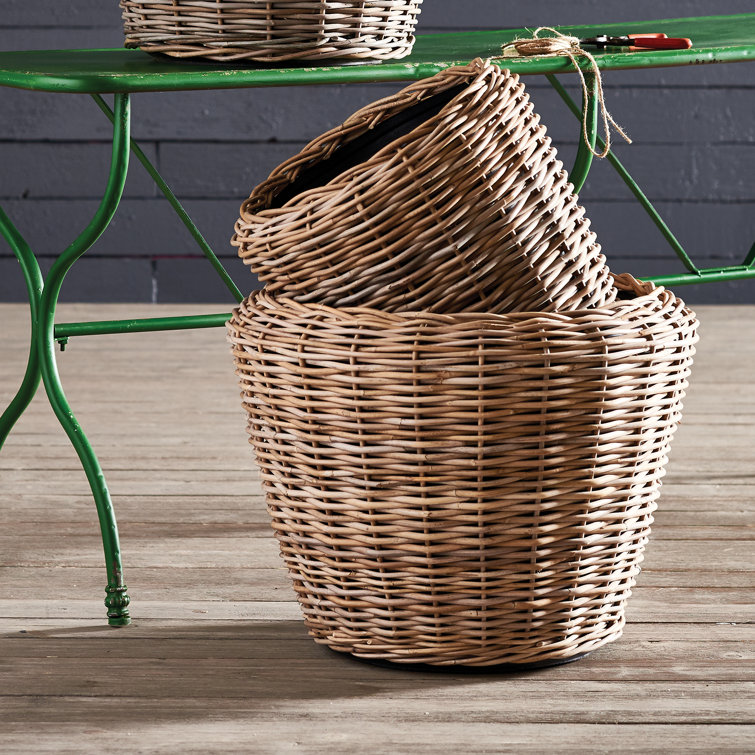 Natural Rattan Woven Planter with Plastic Pot 17.75"