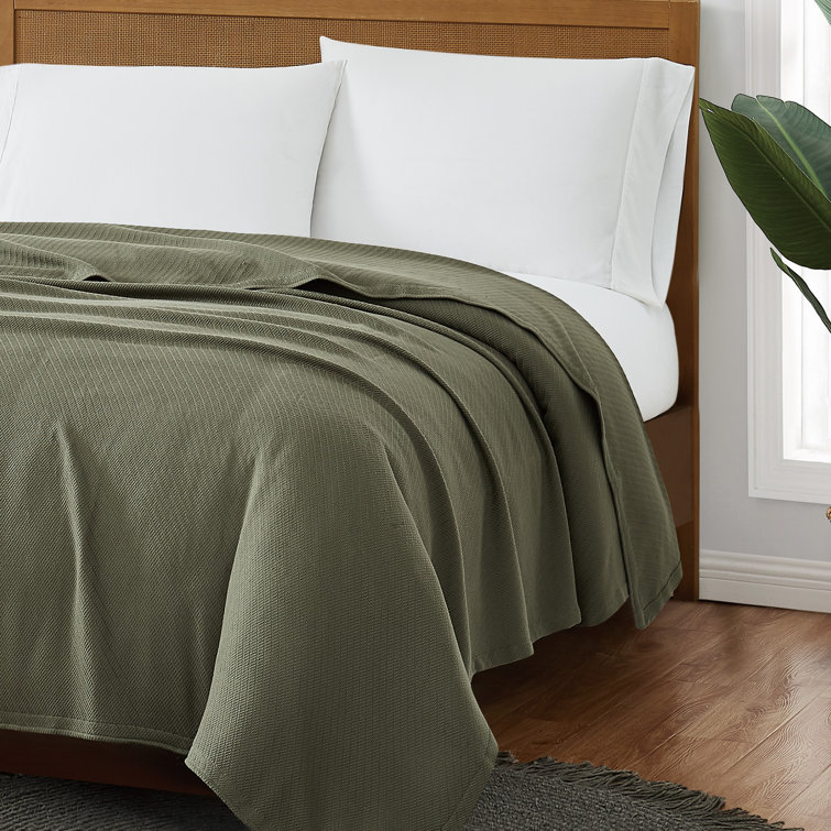 Olive Green Full Cotton Woven Blanket