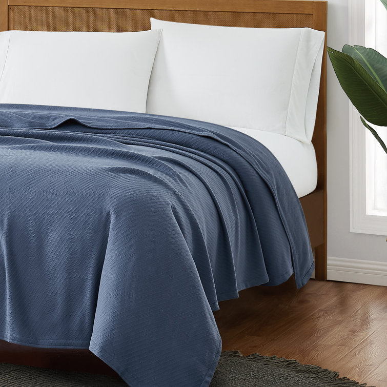 Frye Full/Queen Waffle Knit Cotton Blanket - Blue