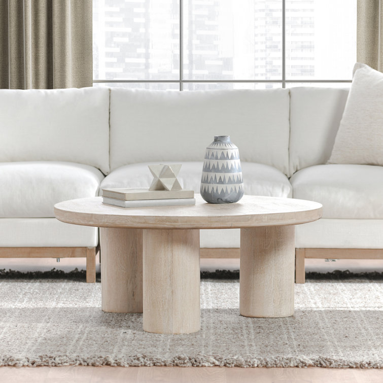 Beau 40" Round White Wash Mango Wood Coffee Table