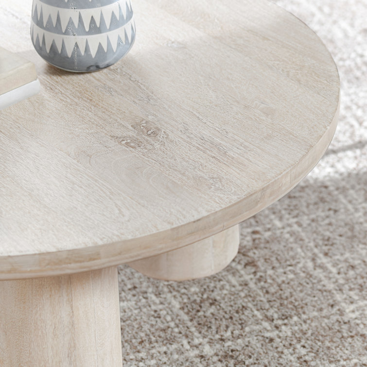 Beau 40" Round White Wash Mango Wood Coffee Table