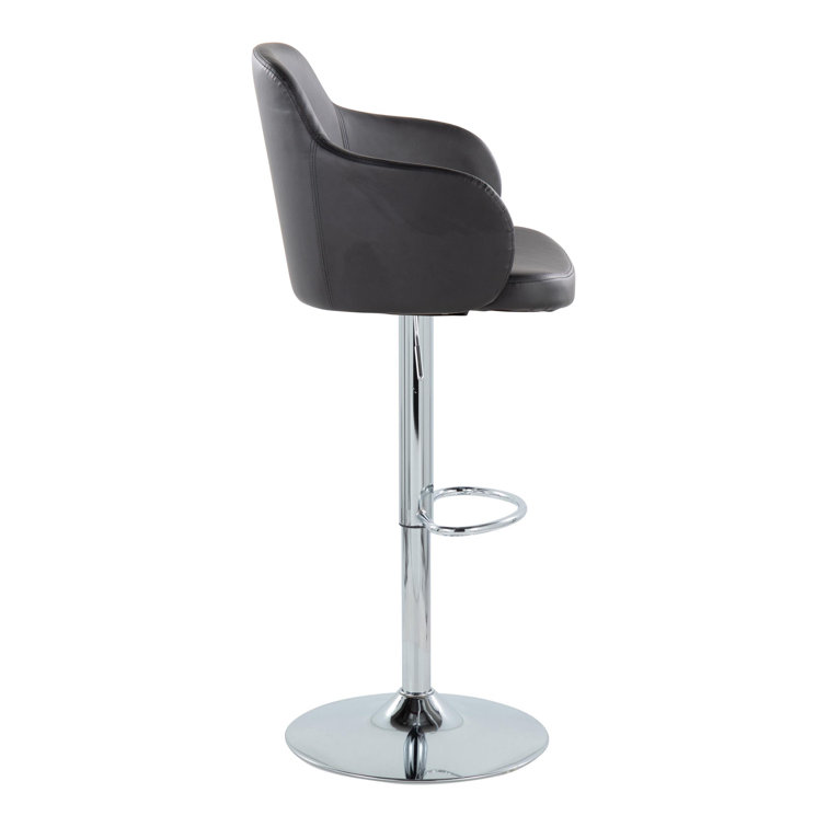 Black Adjustable Swivel Metal Barstool Set with Upholstered Seat