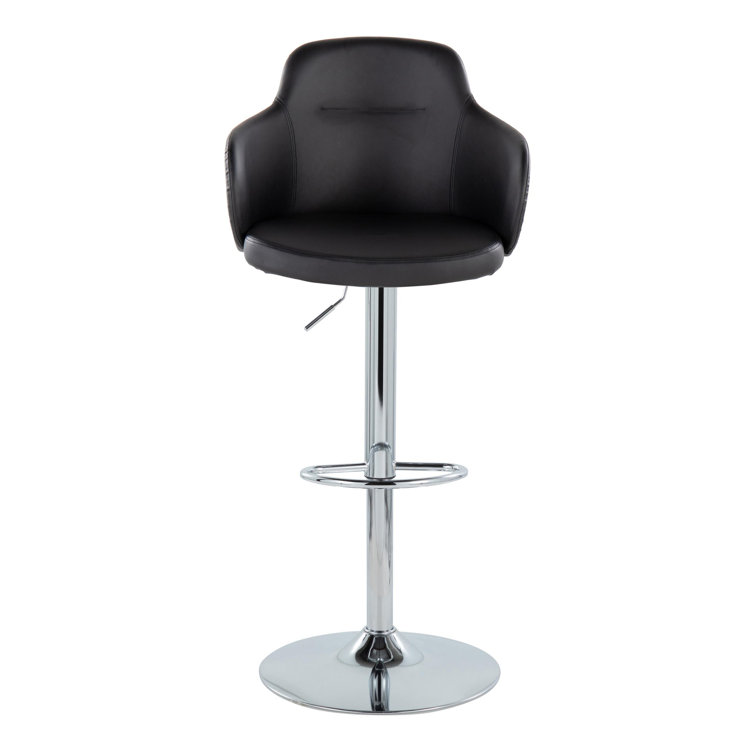 Black Adjustable Swivel Metal Barstool Set with Upholstered Seat