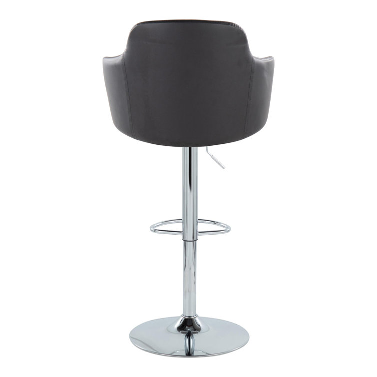 Black Adjustable Swivel Metal Barstool Set with Upholstered Seat
