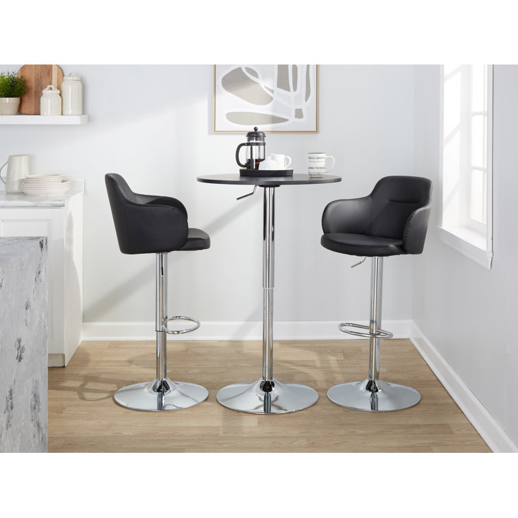Black Adjustable Swivel Metal Barstool Set with Upholstered Seat
