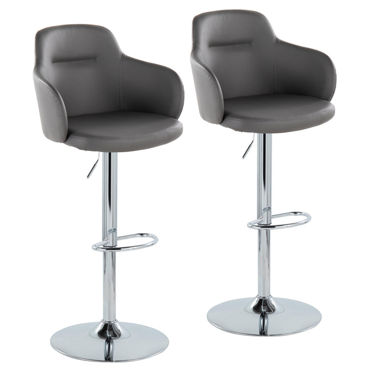 Boyne Gray Faux Leather Adjustable Swivel Bar Stool Set