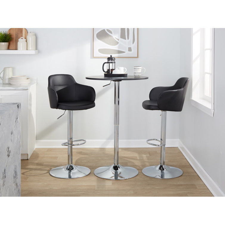 Black Adjustable Swivel Metal Barstool Set with Upholstered Seat