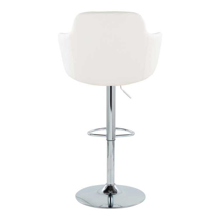 White Faux Leather Adjustable Swivel Bar Stools with Metal Base