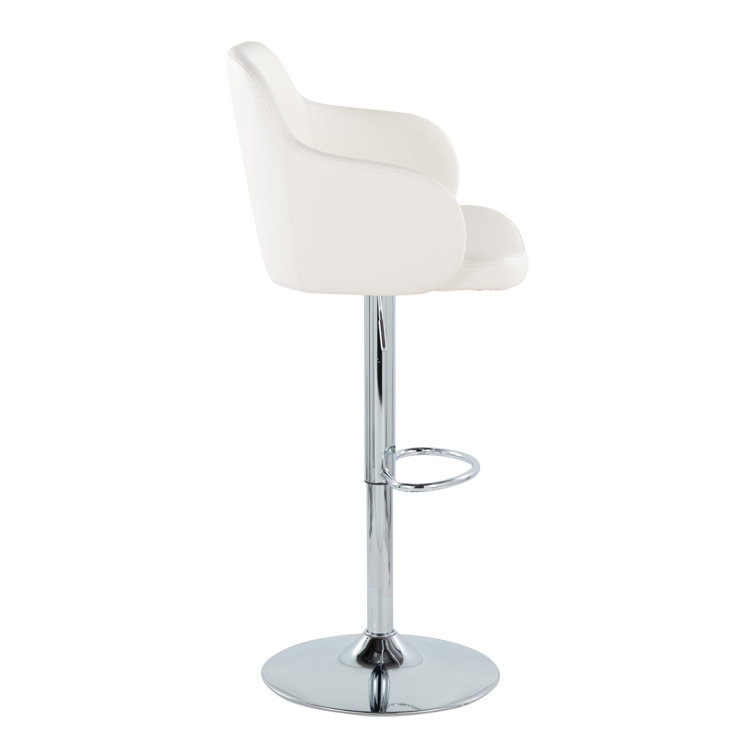 White Faux Leather Adjustable Swivel Bar Stools with Metal Base