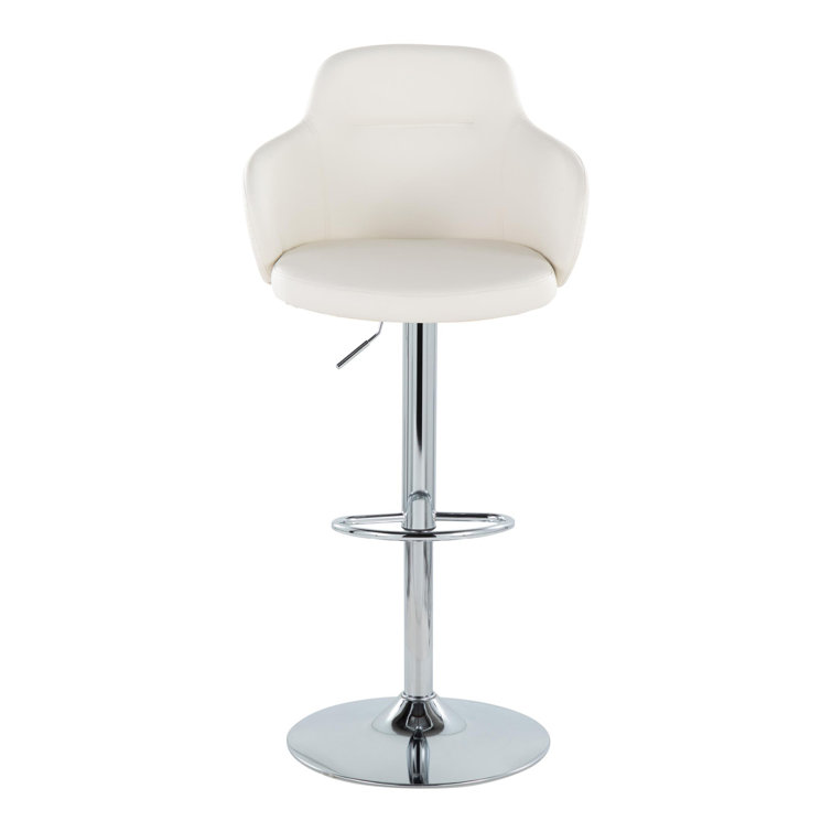 White Faux Leather Adjustable Swivel Bar Stools with Metal Base