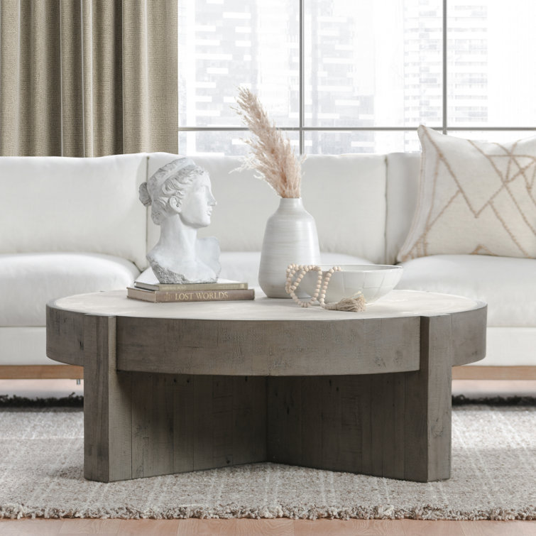 Sonoma 52" Round Reclaimed Pine Coffee Table with Concrete Laminate Top