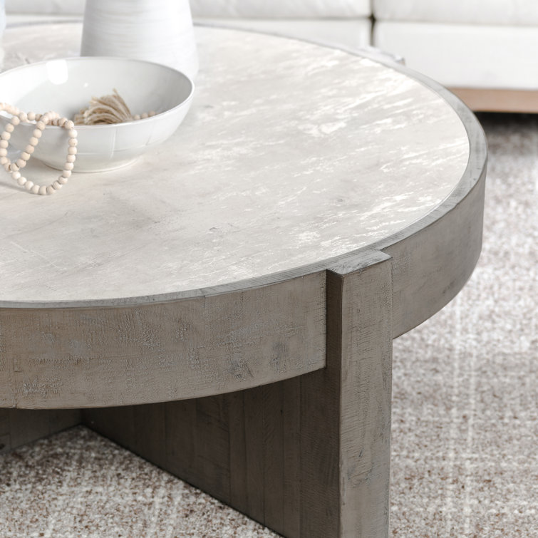 Sonoma 52" Round Reclaimed Pine Coffee Table with Concrete Laminate Top