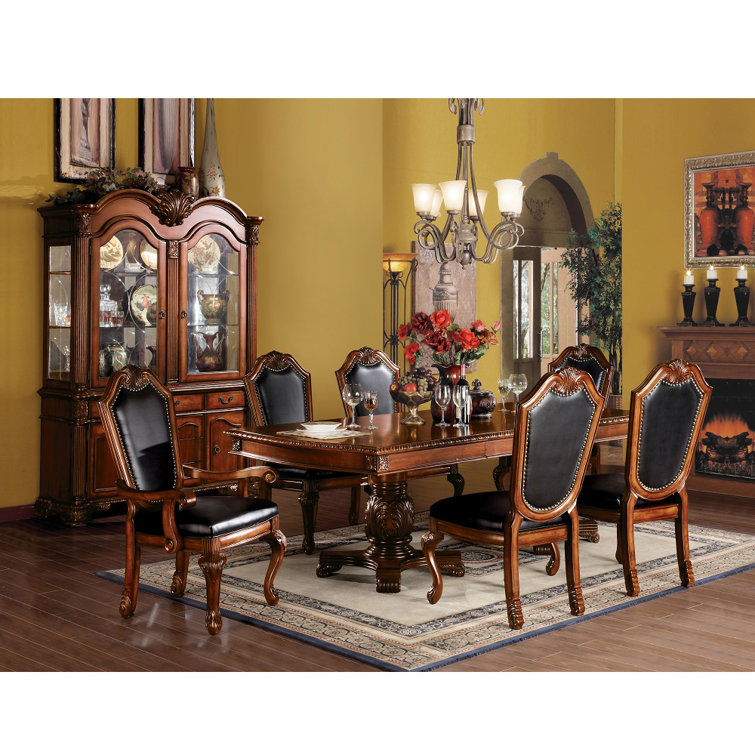 Chateau De Ville Black Faux Leather and Cherry Wood Arm Chair