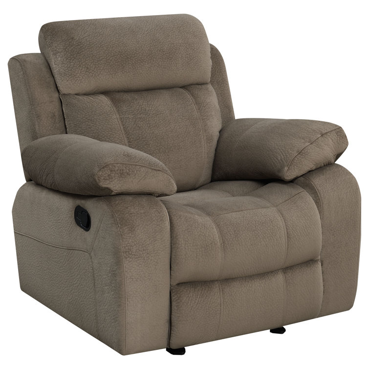 Transitional Mocha Brown Velvet Glider Recliner with Plush Pillow Arms