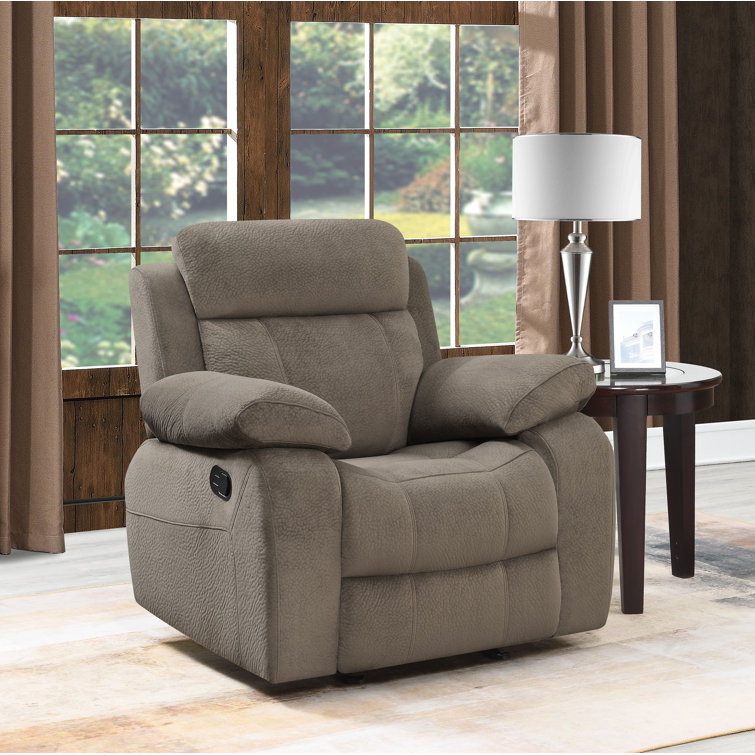Transitional Mocha Brown Velvet Glider Recliner with Plush Pillow Arms