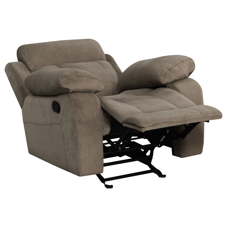 Transitional Mocha Brown Velvet Glider Recliner with Plush Pillow Arms