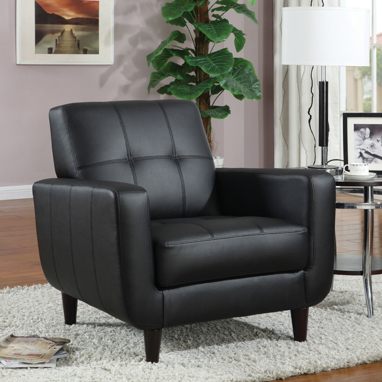 Modern Mid-Century Black Faux Leather Accent Chair with Cappuccino Legs