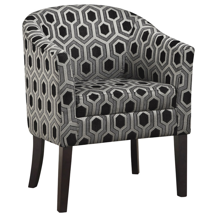 Benzara Art Deco Inspired Gray Barrel Accent Chair with Wood Legs