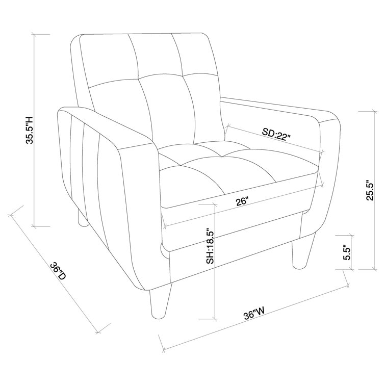 Modern Mid-Century Black Faux Leather Accent Chair with Cappuccino Legs