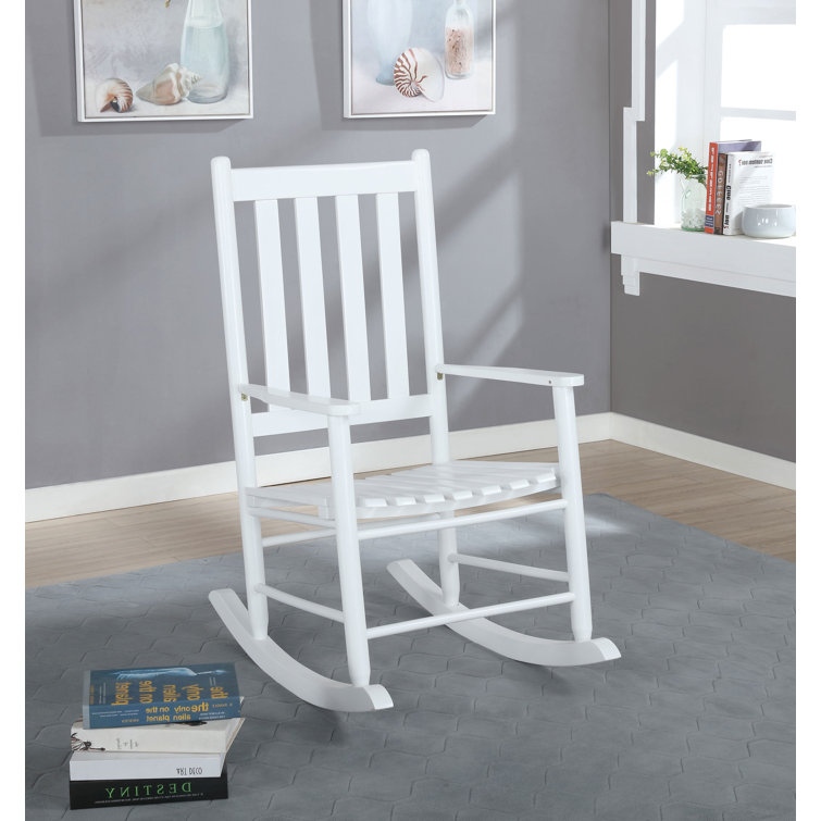 White Acacia Transitional Slat Back Rocking Chair