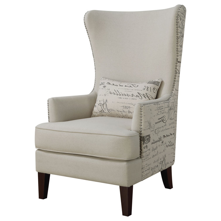 Elegant Cream High Back Accent Chair with French Script Pillow