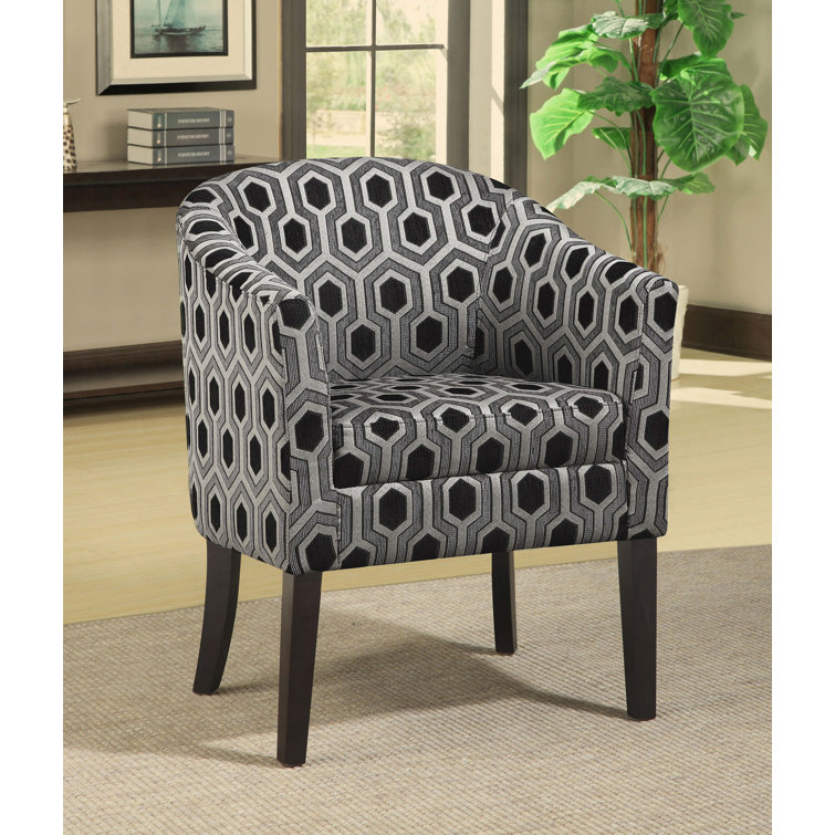 Benzara Art Deco Inspired Gray Barrel Accent Chair with Wood Legs