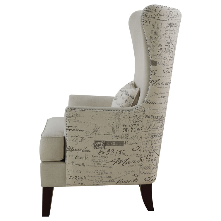 Elegant Cream High Back Accent Chair with French Script Pillow