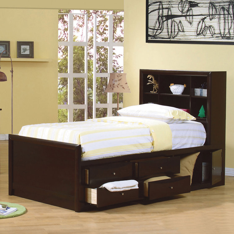 Cappuccino Full Double Bed with Upholstered Headboard and Storage Drawers
