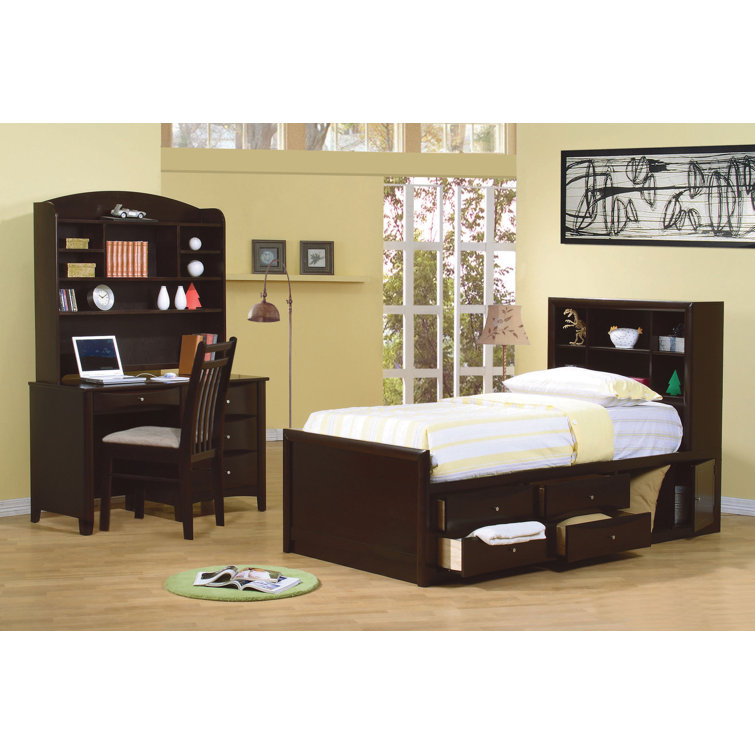 Cappuccino Full Double Bed with Upholstered Headboard and Storage Drawers