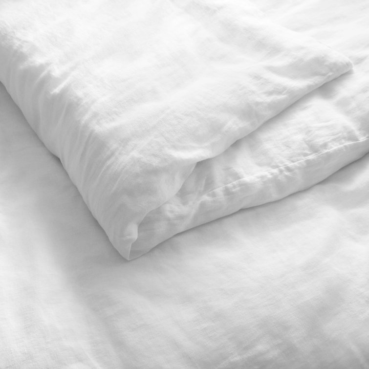 Twin White Stone Washed Linen Duvet Cover Set