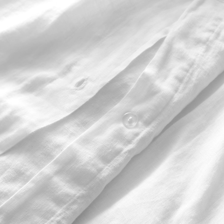 Twin White Stone Washed Linen Duvet Cover Set