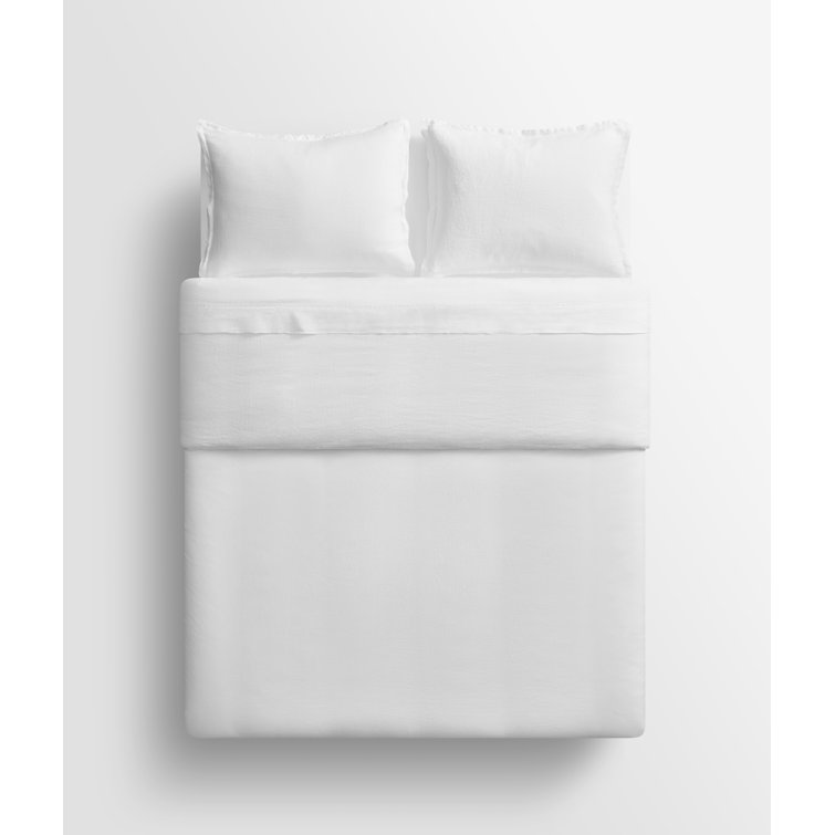 Twin White Stone Washed Linen Duvet Cover Set