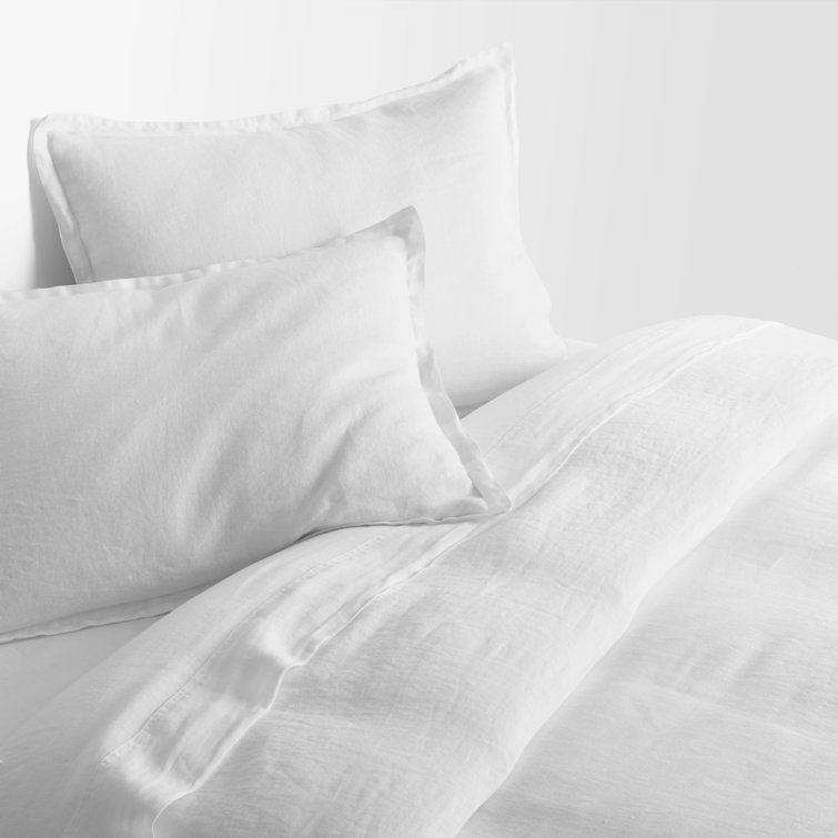 Twin White Stone Washed Linen Duvet Cover Set